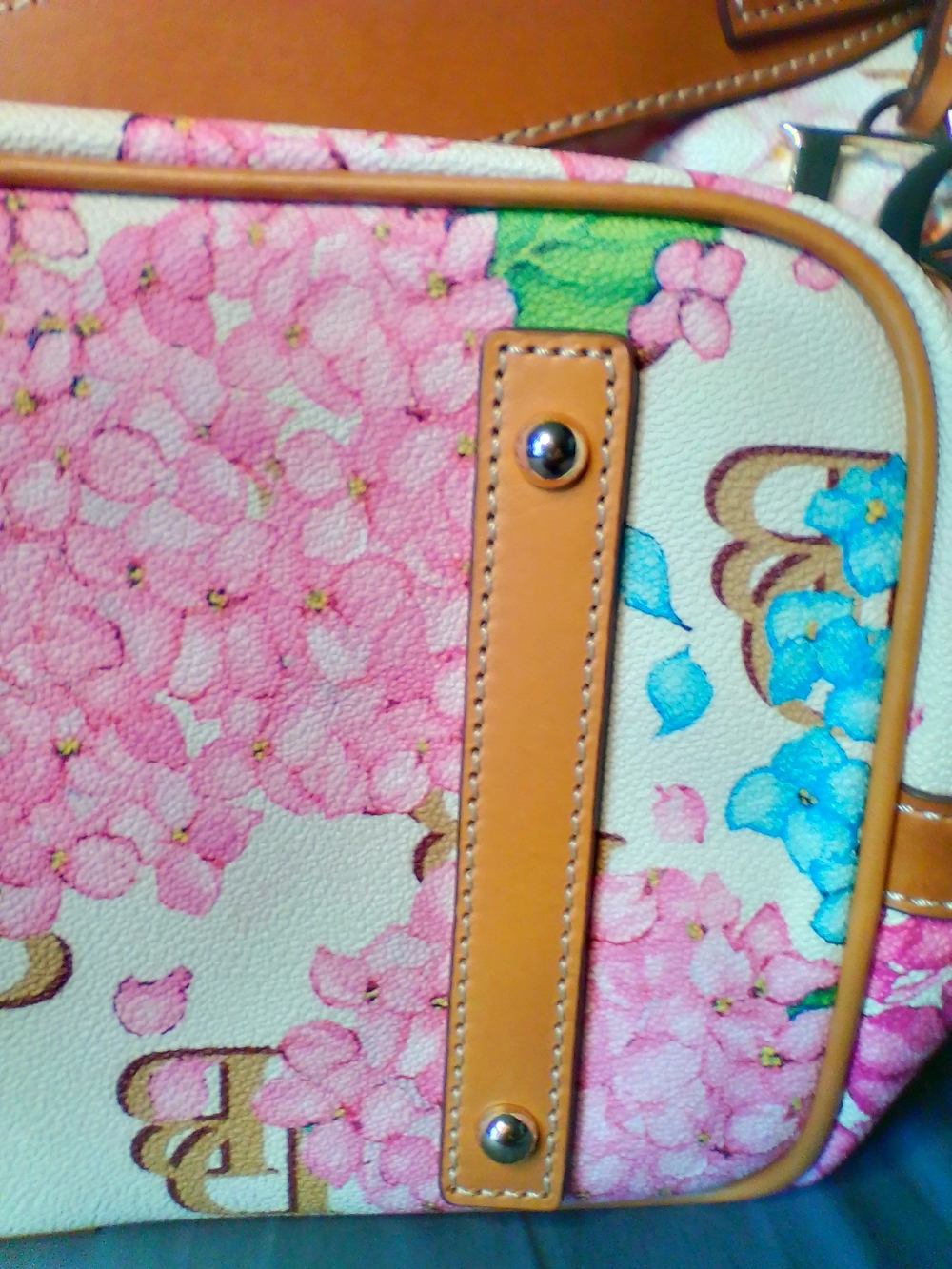 Dooney & Bourke Hydrangea Drawstring Bucket Bag in Pink, Teal & Cream - Picture 4 of 14
